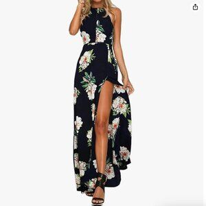 ZESICA Women's Summer Halter Neck Floral Print Maxi Dress